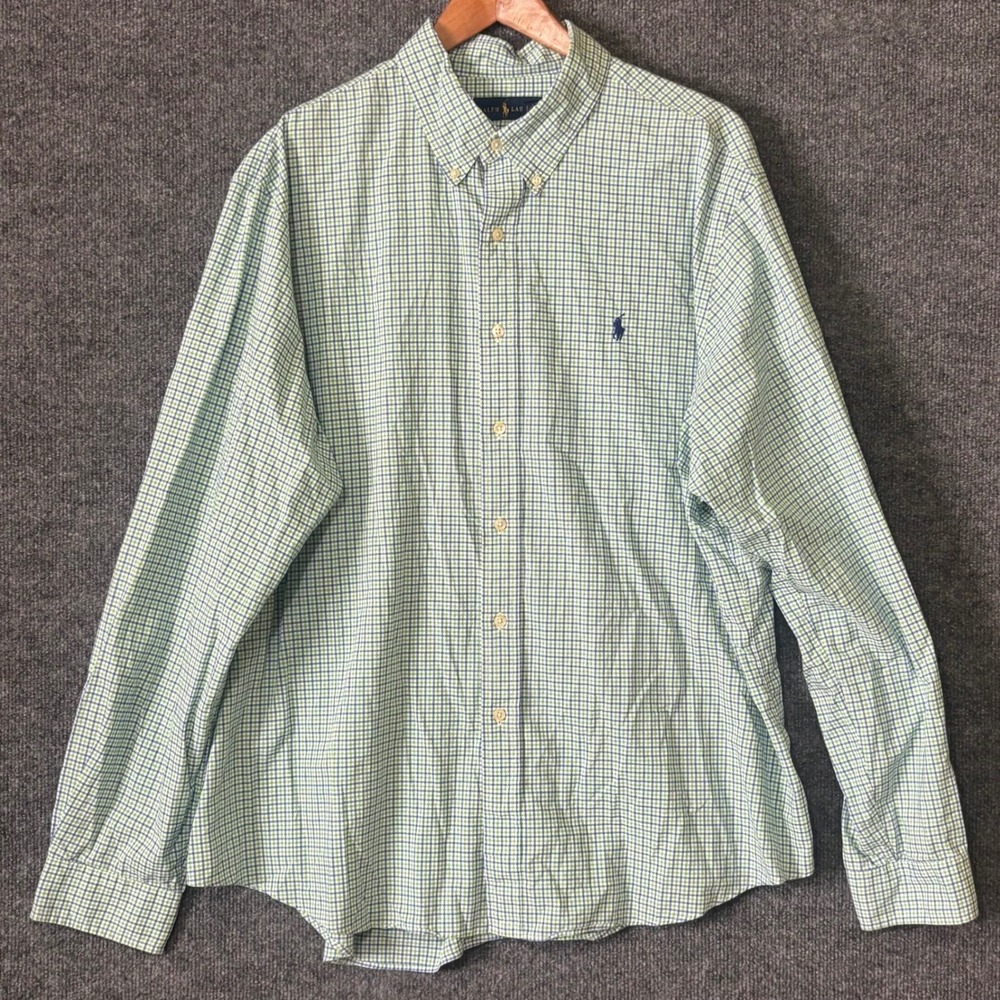 Ralph Lauren‎ Mens XXL Button Down Shirt Green Blue Check Long Sleeve